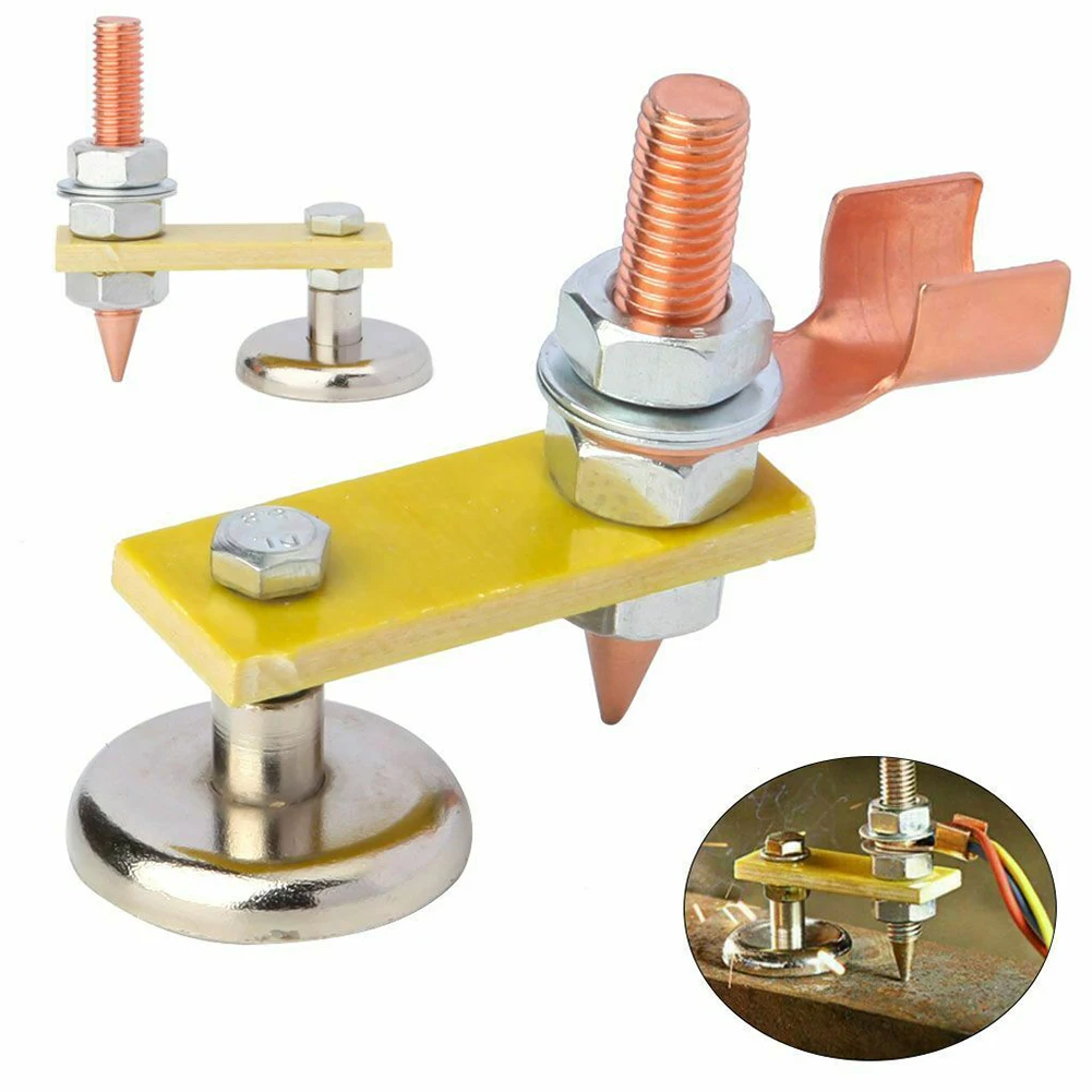 

1pc Magnetic Welding Ground Clamp Welding Magnet Head Copper Tail Welding Stability Strong Magnetism Large Suction Solder Tool