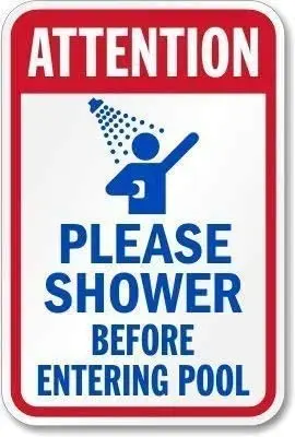 

Metal Tin Sign Aluminum Attention Please Shower Before Entering Pool Sign 12x18 inches