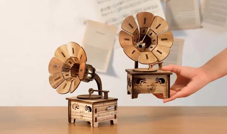 1 шт. деревянный фонограф Diy ретро музыкальная шкатулка креативные детские подарки для девочек аксессуары для украшения дома