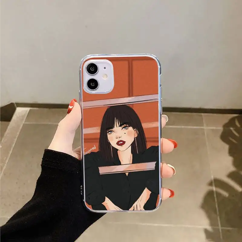 

Kawaii Japanese Anime illustration Girl Phone Cases Transparent for iPhone 6 7 8 11 12 s mini pro X XS XR MAX Plus