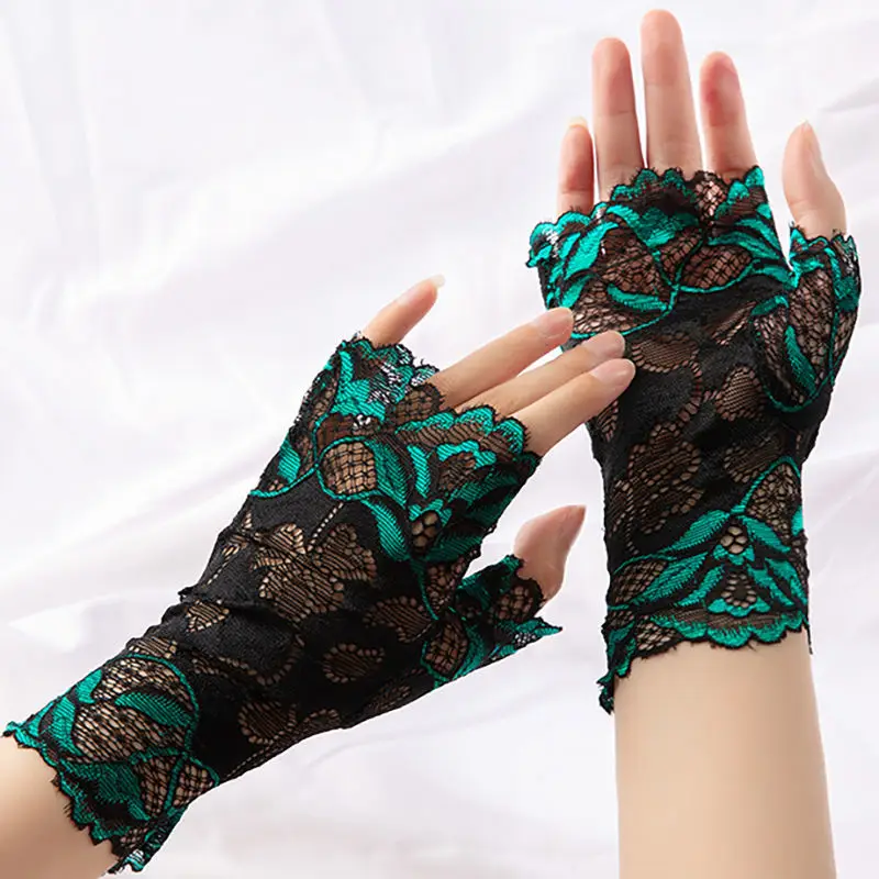 

Best Sale Sailor Dance Long Fingerless Womens Sexy Lace Gloves Ladies Half Finger Fishnet Gloves Heated Mesh Mitten Handschoenen