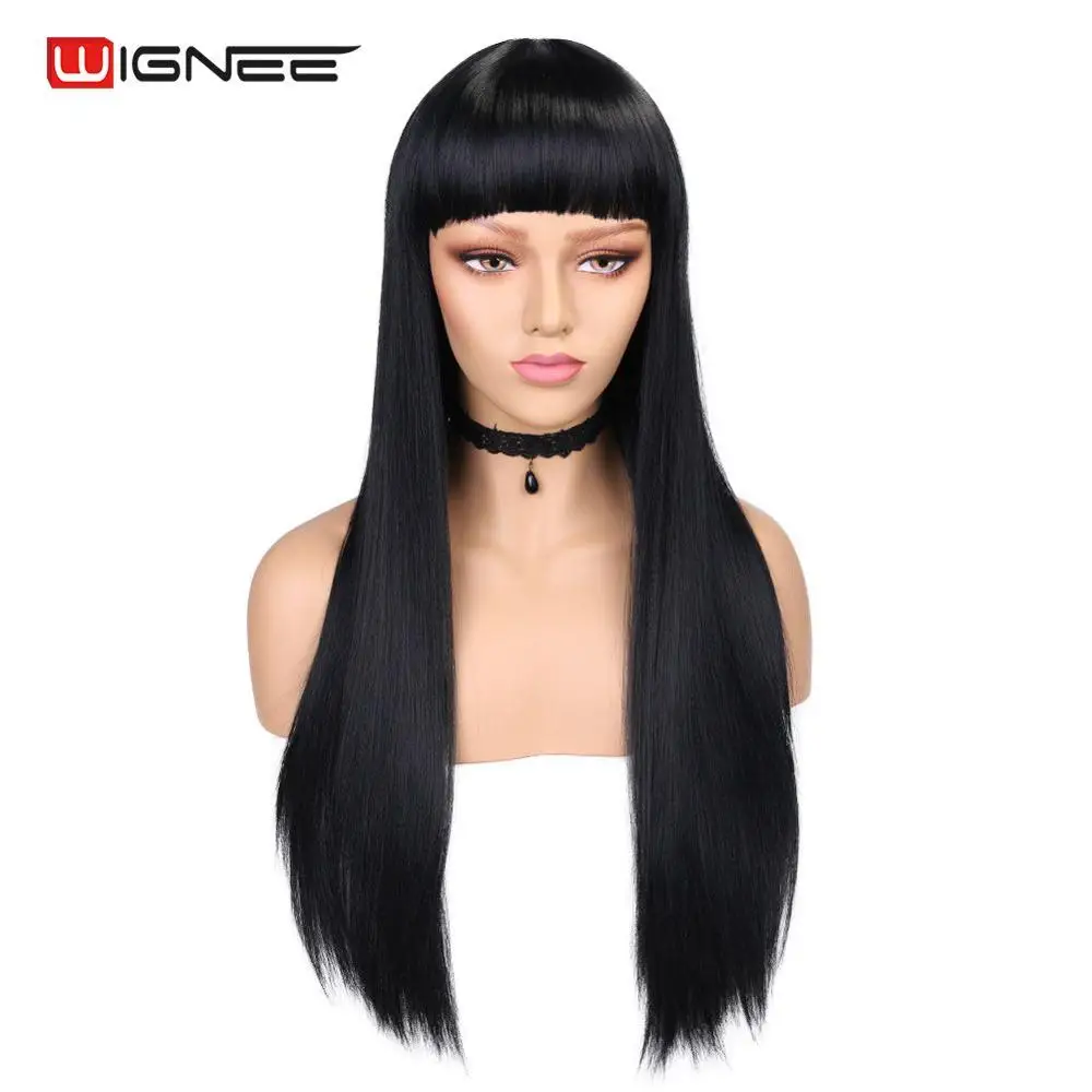 Wignee длинные прямые волосы с челкой синтетический парик для женщин термостойкие