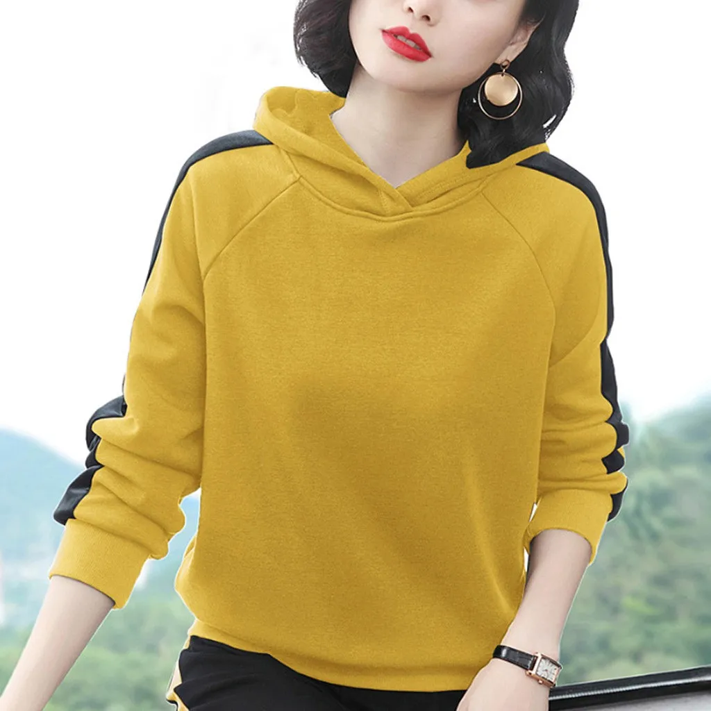 Осенняя и зимняя желтая Повседневная Толстовка с капюшоном длинным рукавом