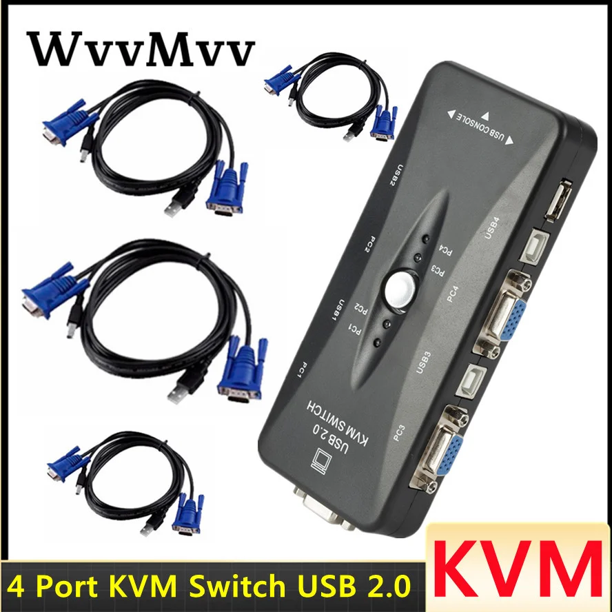 WVVMVV 4-портовый kvm-переключатель USB 2 0 VGA разветвитель для принтера мыши
