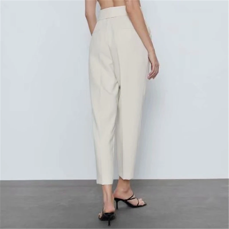 

Elegant Women Belt High Waist Pant 2020 Fashion Ladies Solid Straight Trousers Streetwear Female Chic Ankle-Length Pants