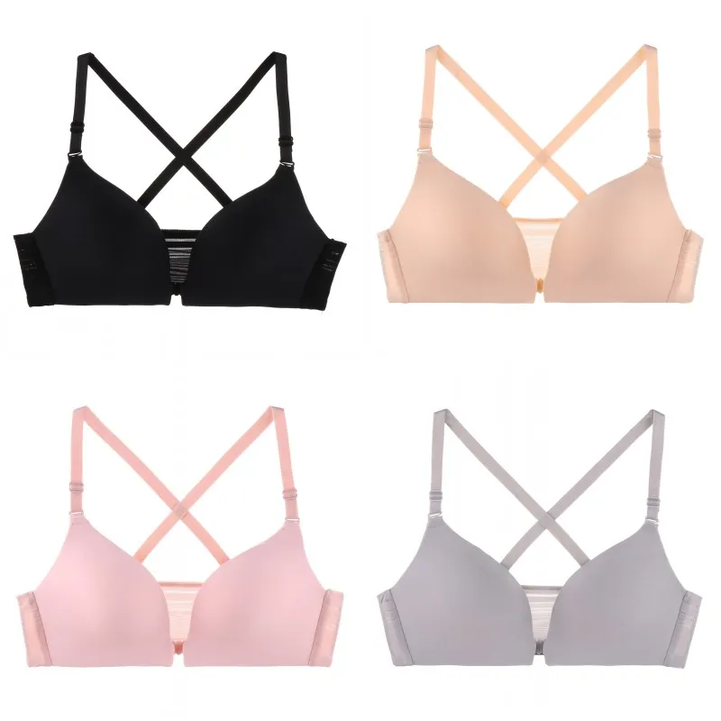 Bra Women Seamless Sexy Front Button Bras Girls Push Up Lingerie Underwear Female Solid Color wire Free | Женская одежда
