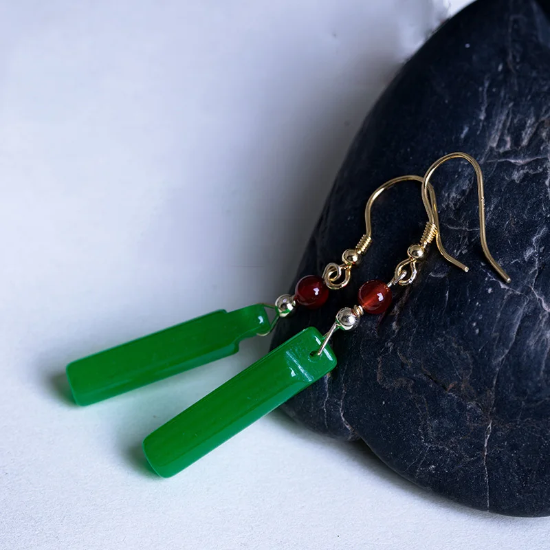 Серьги-Крючки из стерлингового серебра 925 пробы с натуральным нефритовым камнем