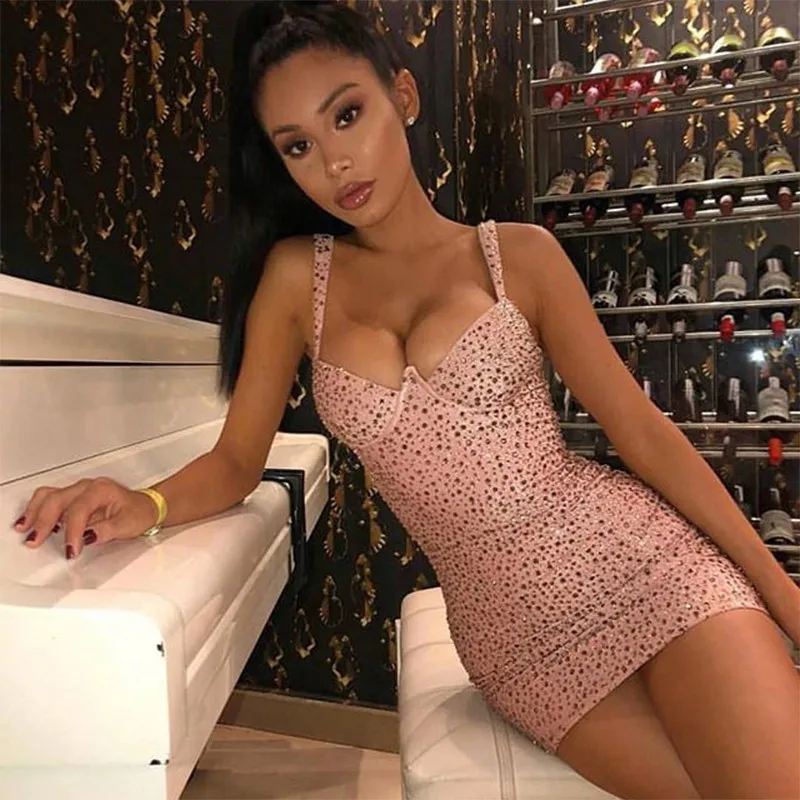 Новинка сексуальное клубное мини платье женские элегантные с кристаллом в виде