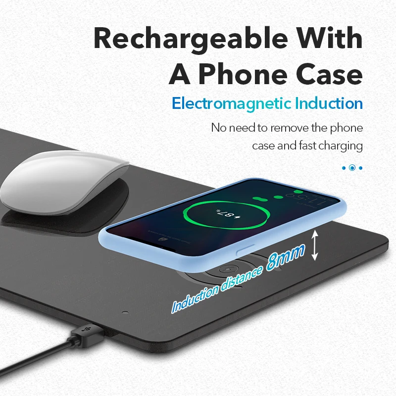 Беспроводное зарядное устройство Posugear 15 Вт коврик для мыши из искусственной кожи