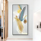Современная картина с золотыми перьями на холсте, Постер в скандинавском стиле, Настенная картина для гостиной, украшение для дома, без рамки