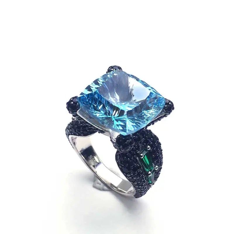 CSJ кольцо из стерлингового серебра 925 пробы с натуральным голубым топазом
