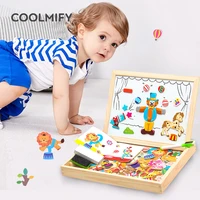 wooden magnetic puzzle toys children 3d puzzle box figure animals circus writing drawing board learning education toys for kids
