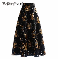 twotwinstyle print embroidery skirt for women high waist hit color ruched vintage skirts female fashion new clothing spring 2021