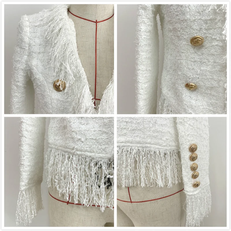 

High Quality 2019 Autumn Winter Wool Tweed Jacket Women Solid Metal Button Slim Tassel Jackets Female Coat Office Lady Outerwear