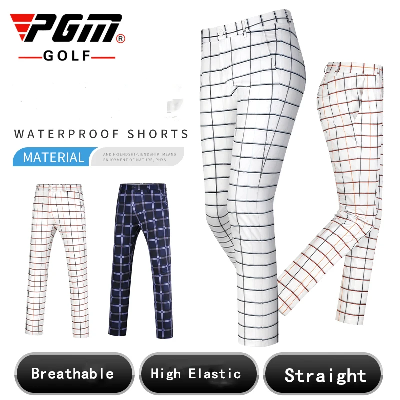 PGM  Summer Golf Pants Sportswear Men's Waterproof Plaid Sports Pants High Elastic Quick-Drying Breathable Straight Trousers