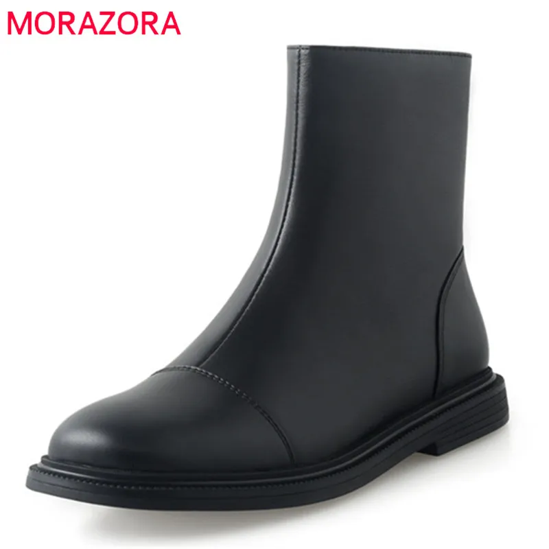

Женские ботильоны на плоской подошве MORAZORA, черные ботильоны из натуральной кожи, с круглым носком, на молнии, зимний сезон 2022