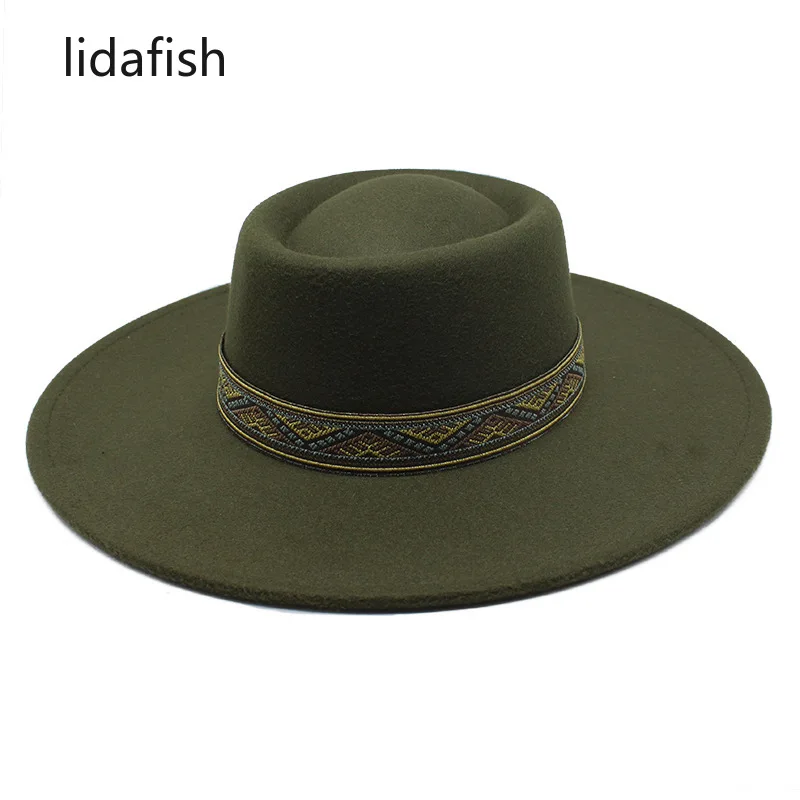 

lidafish Classical 9.5CM Wide Brim Fedora Hats Solid Color Derby Bowler Formal Dress Church Hats Winter Warm Jazz Cap