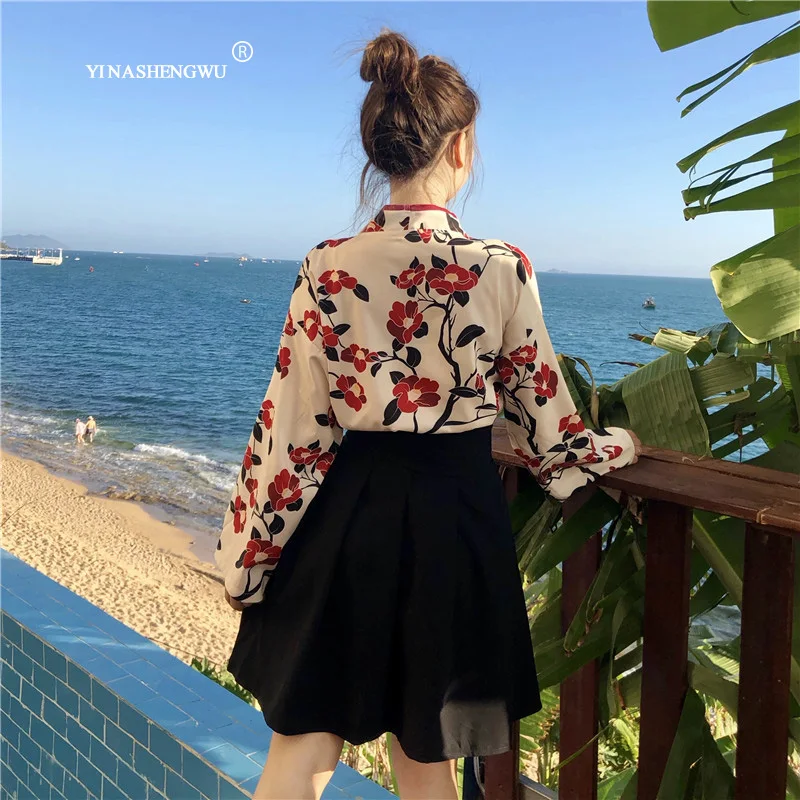 Yukata, женская блузка с поясом, новая мода, кимоно, блузка, японский веер, принт, женская рубашка, летняя, солнцезащитная, топы, Япония, кимоно, для женщин