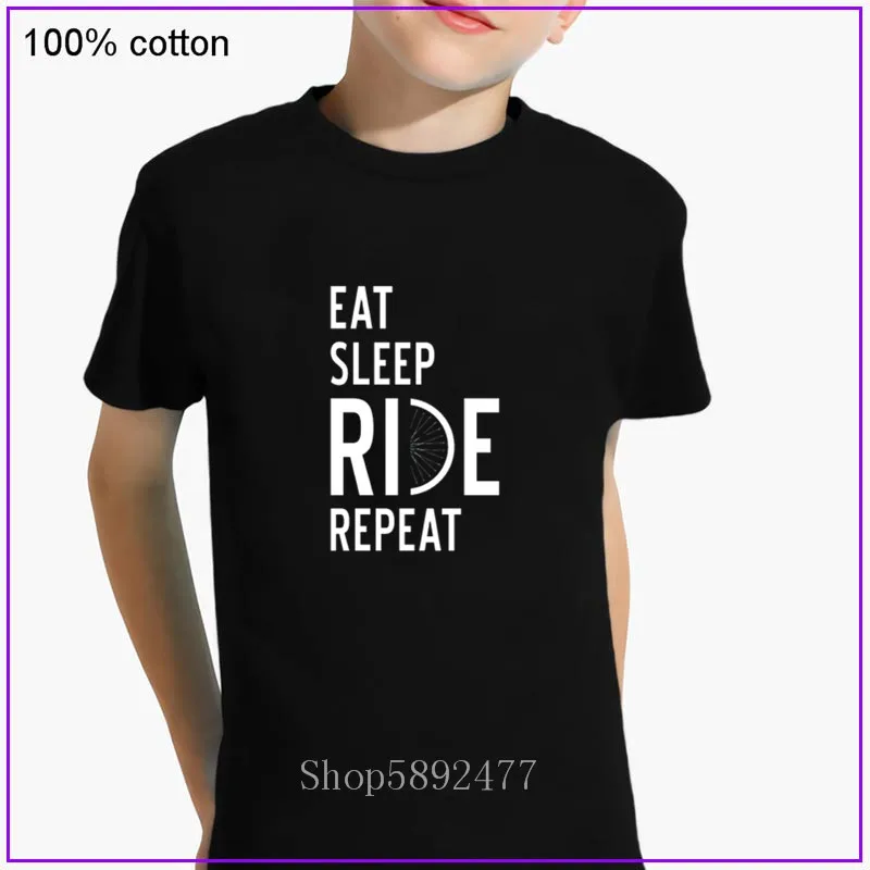 Eat Sleep Ride Repeat/забавная белая детская футболка в байкерском стиле из 100% хлопка