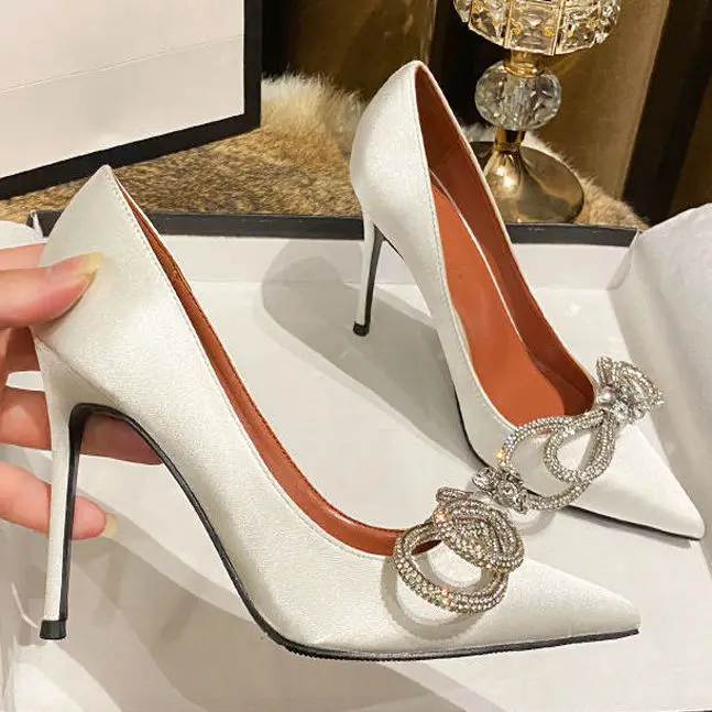 

WHNB 2022 NEW Women Sexy Party Night Club Bow High Heel Shoes Lady Cute Silver Pumps Sweet Shoes Mujer Hot