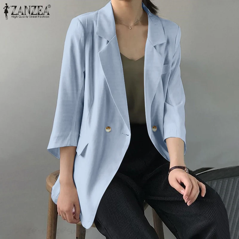 

ZANZEA Fashion Autumn Women Blazer Solid OL Work Blazer Female Button Thin Coats Spring Outwear Elegant 3/4 Sleeve Suit Jackets