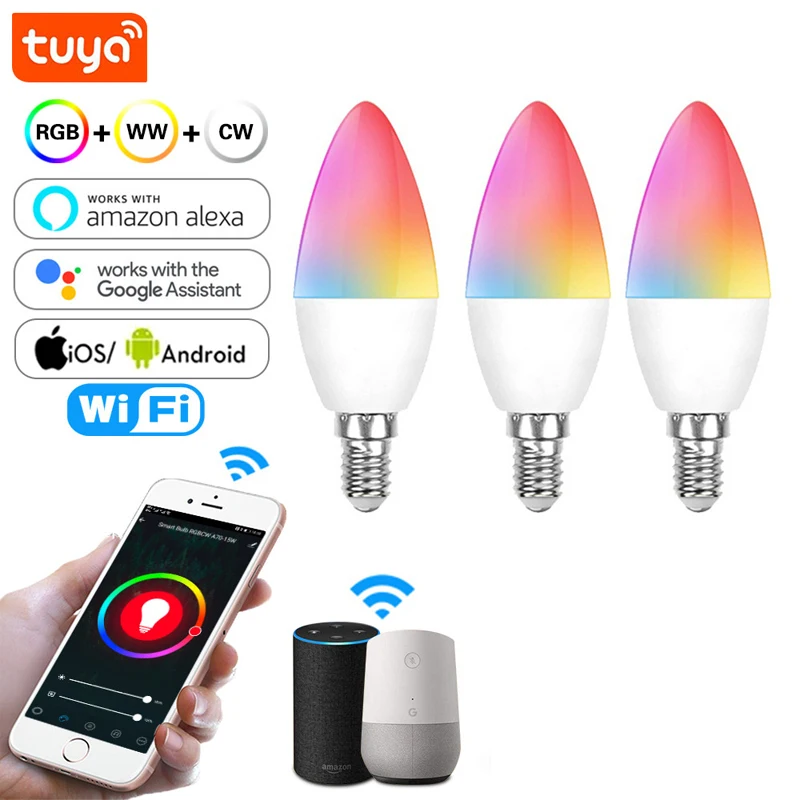 

Умная Светодиодная лампа с регулируемой яркостью, 3 Вт, RGB C + W, 100-240 В