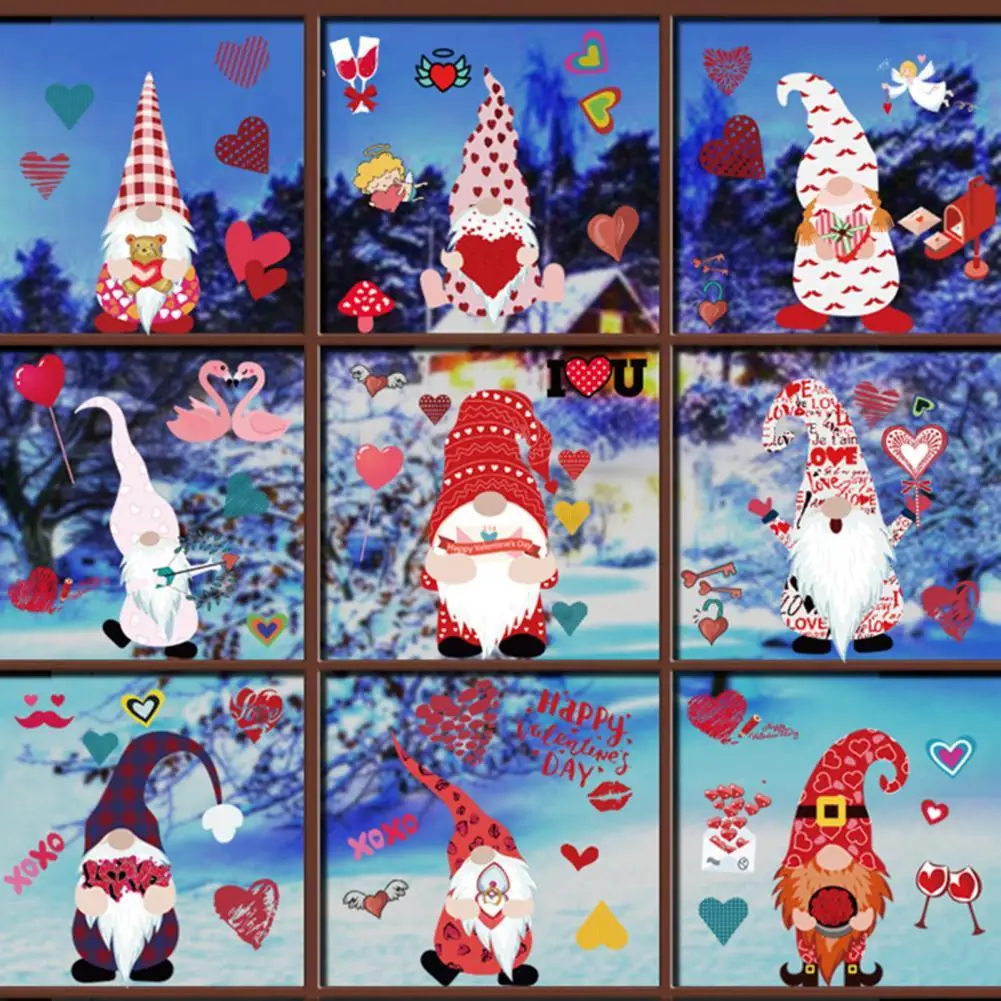 

Eye-catching Durable Red Gnomes Heart Pattern Wall Sticker for Banquet
