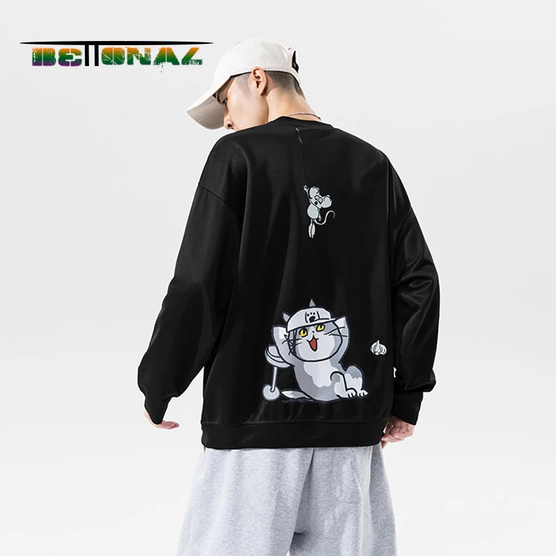 Мужская Осенняя Толстовка с длинным рукавом мультяшным котом Япония Южная Корея