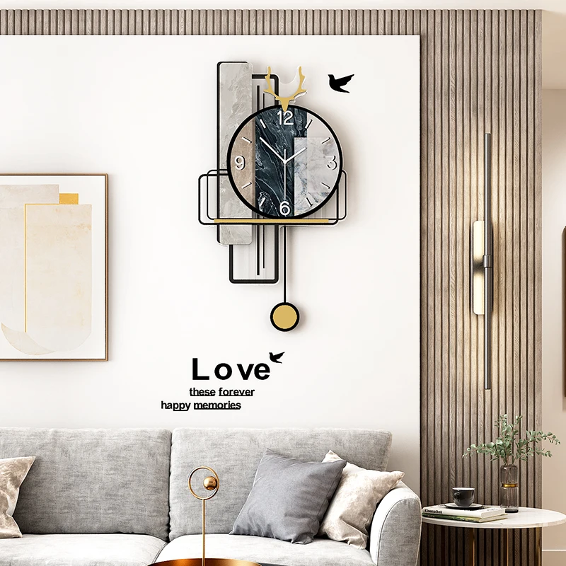 

Imitation Marble Swingable Large Watch Wall Clock Modern Design Living Room Home Decoration Decor For Room 2021 Decorative Watch