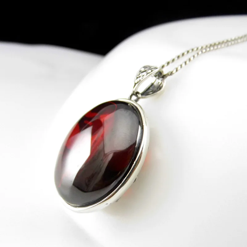 

FNJ 925 Silver Lotus Flower Pendant Original Pure S925 Thai Silver Pendants for Jewelry Making Women Red Stone Zircon