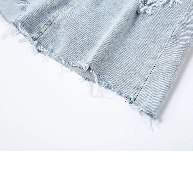 

High Waist Mini Demin Short Skirts Women Streetwear Irregular Retro Casual Shorts Summer 2021 Ripped Korean Jeans Skirts Female