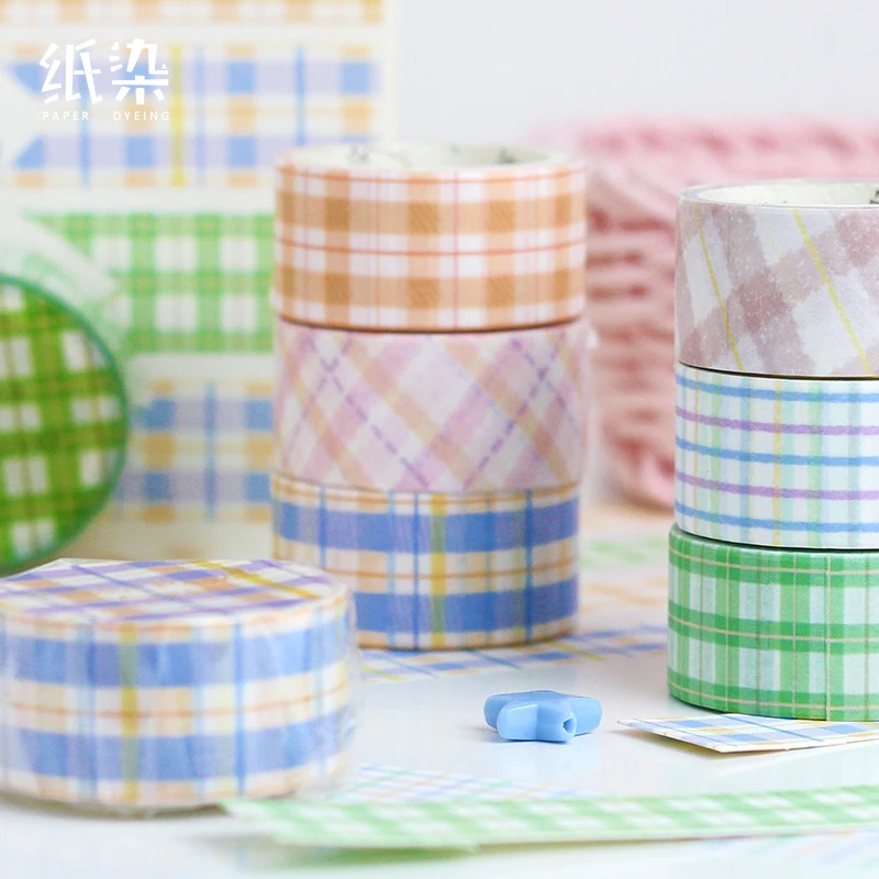 

Small Fresh Plaid Washi Tape Set Colorful Sticky Decorative Masking Paper Tape DIY Decoration Office Stationery Scrapbook 1PCS