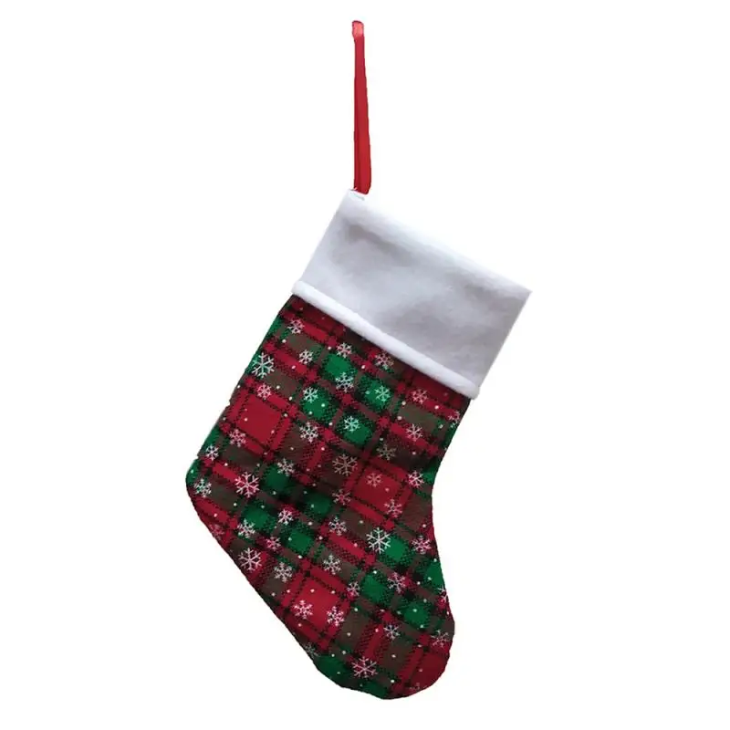 1PC Fashion Christmas Socks Kids Candy Bag Gift Snowflake Plaid Xmas Tree Ornament for Home Shopping Mall | Дом и сад