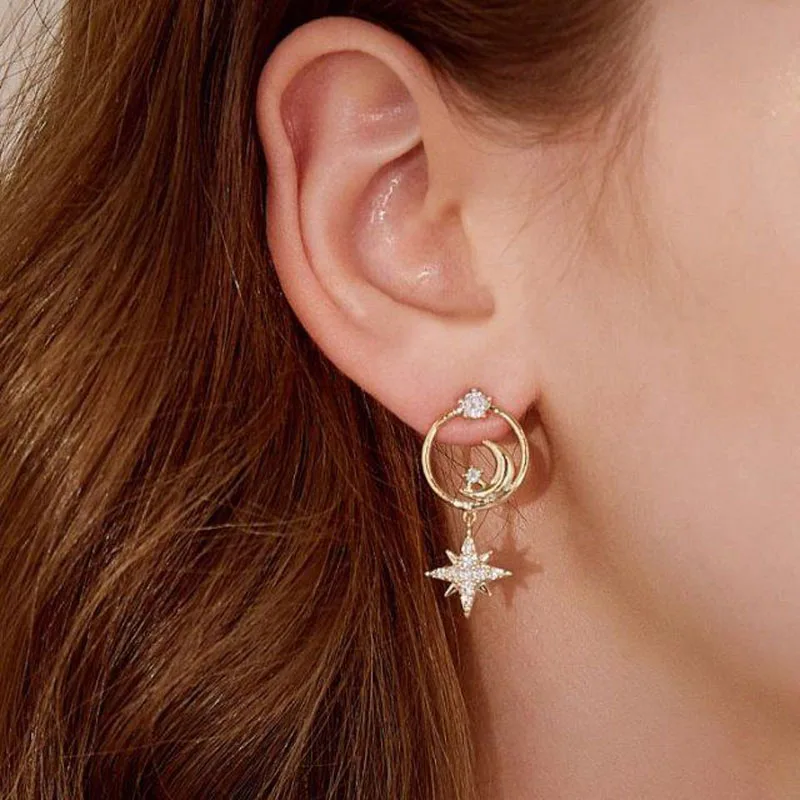 

2020 Trend Earrings Star and Moon Hollow Earring for Women Eight-pointed Star Geometric Earrings Korean Fashion Jewelry Gifts