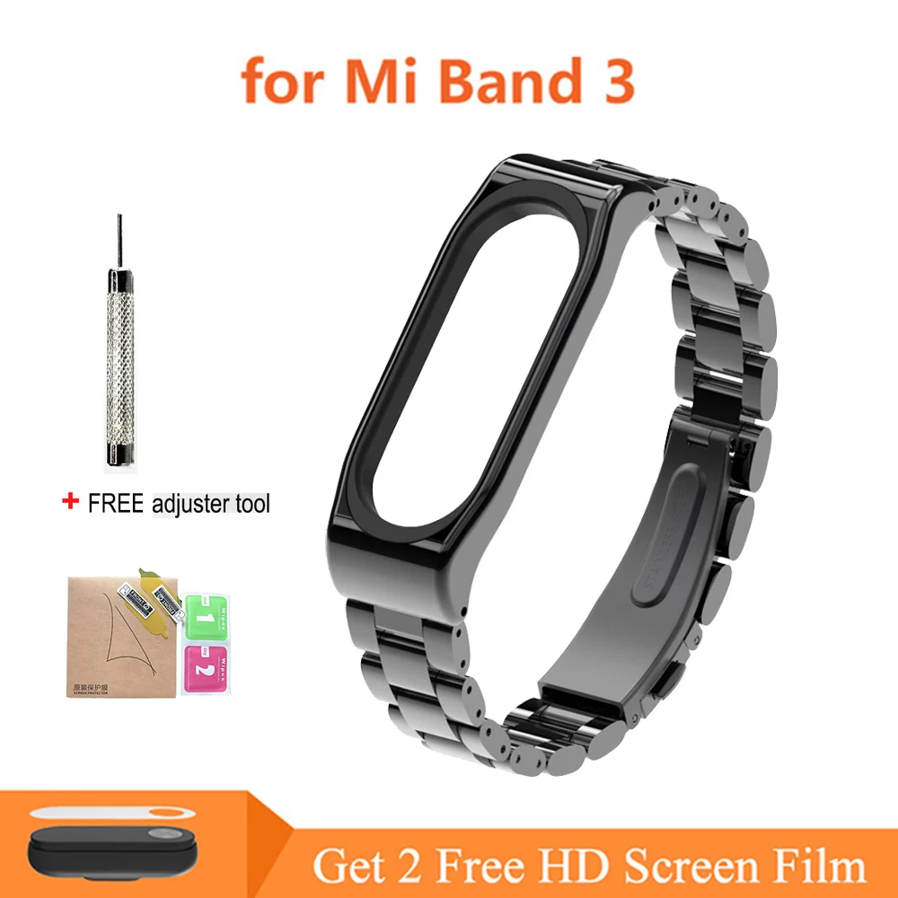 Mi3 Metal-B Black Ремешок mi Band 4 mi Band 3, металлический ремешок для Xiaomi mi Band 3, браслет из нержавеющей стали, умный ремешок, сменный ремешок для mi Band 4/3 - Цвет: Mi3 Metal-B Black