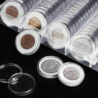 100 pcs fit 27mm coin capsule box round holder plastic transparent dustproof case protect airtight collection storage
