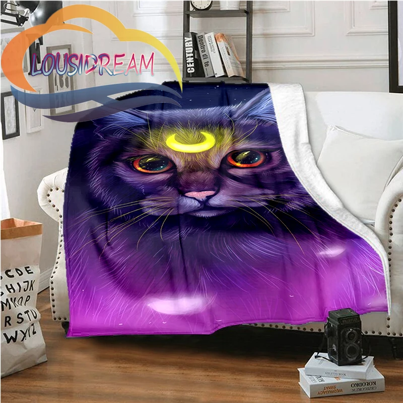 

Luminous moon cat purple background fashion blanket, gift for animal lovers, soft outdoor travel blanket Skin friendly blanket