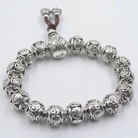 pure 990 fine silver 12mm fu bead with lotus flower bead bracelet 19cm for man