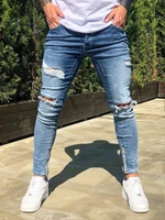 2022 fashion blue ripped jeans men skinny slim fit hip hop denim trousers casual jeans for men jogging jean homme drop shipping