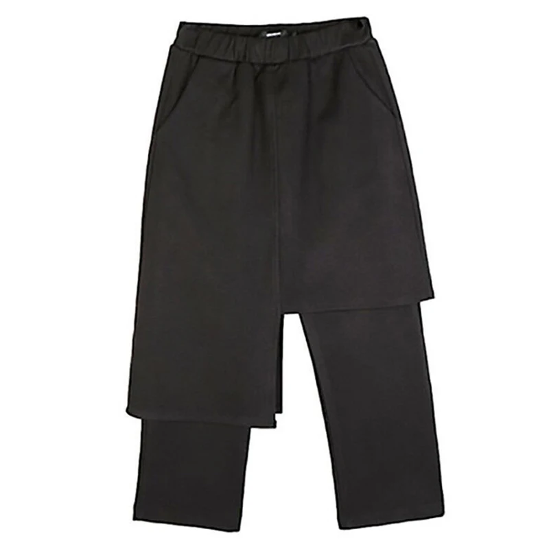 

[EAM] High Elastic Waist Black False Two Long Harem Trousers New Loose Fit Pants Women Fashion Tide Spring Autumn 2021 1DD0181