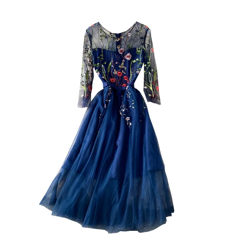 

Evening dress fairy nets yarn embroidery with party cultivate morality long socialite party dress dress annual meeting