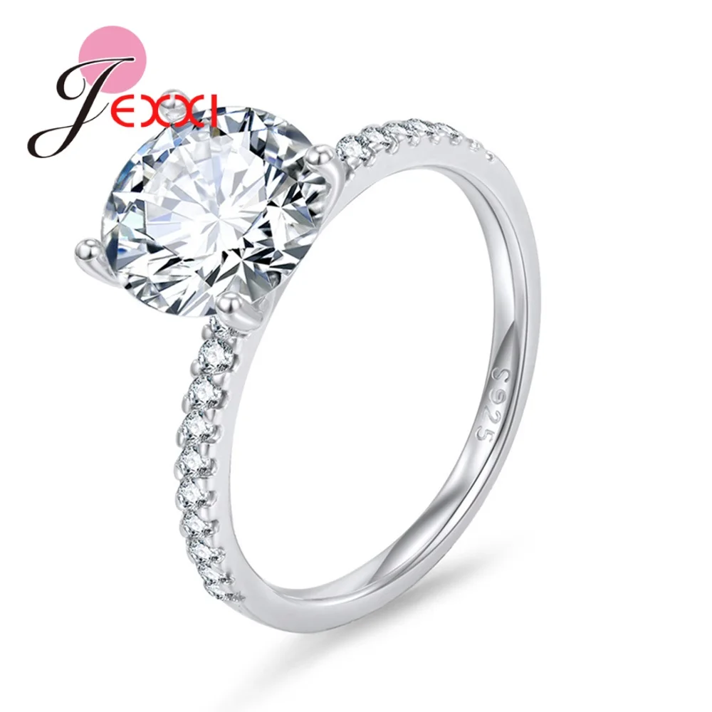 

Luxury Female Crystal White Zircon Stone Ring Fashion 925 Sterling Silver Wedding Jewelry Promise Engagement Rings For Women