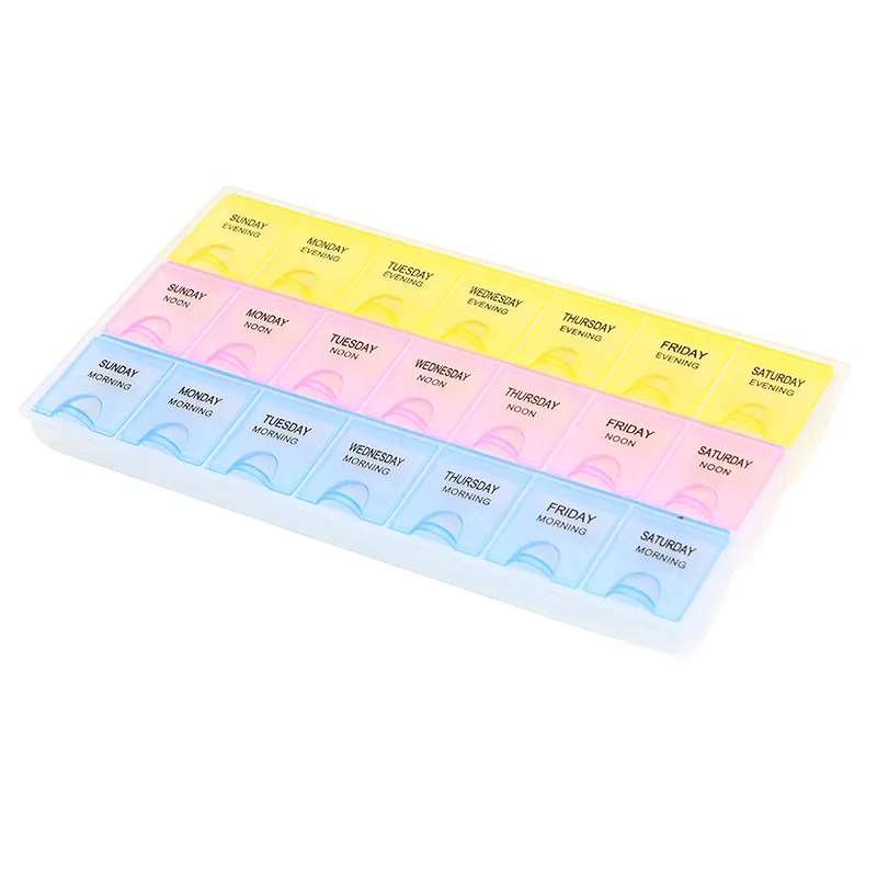 Прозрачный пластиковый контейнер для таблеток 7 дней на неделю 21 отделение |