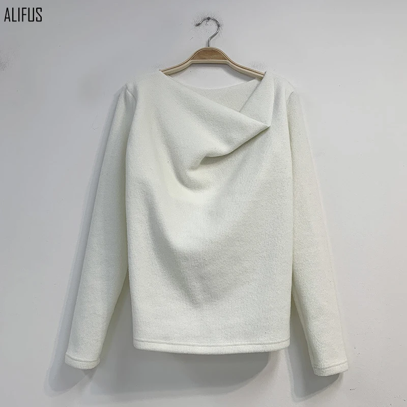 

2020 autumn new design sense irregular collar slim slimming knit bottom all-match long-sleeved top sweater