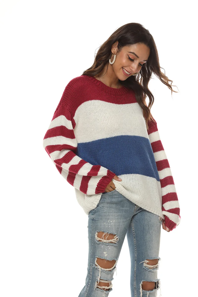 

Fitshinling Patchwork Bohemian Sweaters Pullovers Women Striped Slim Jumper Knitted Sweater Woman Clothes Basic Pull Femme 2020