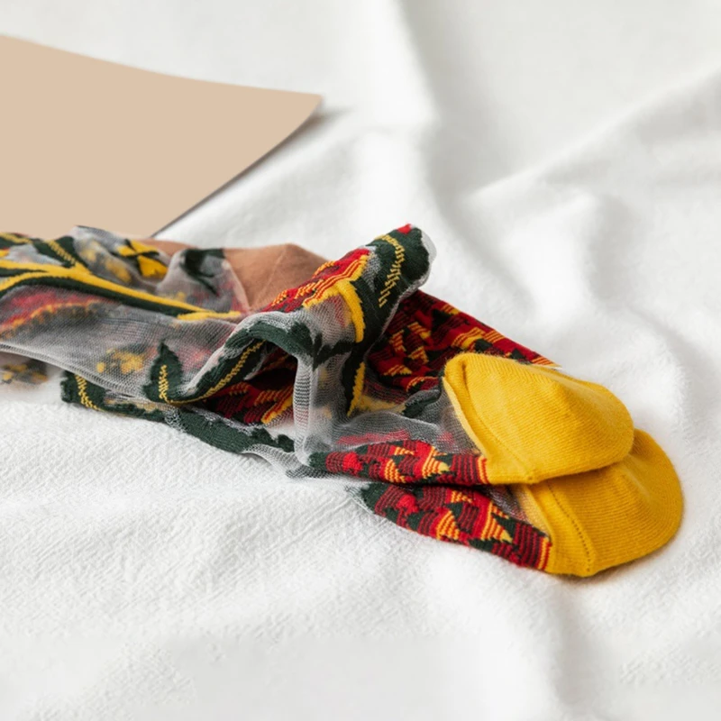 Летние модные тонкие сетчатые шелковые носки до щиколотки с цветами и животными