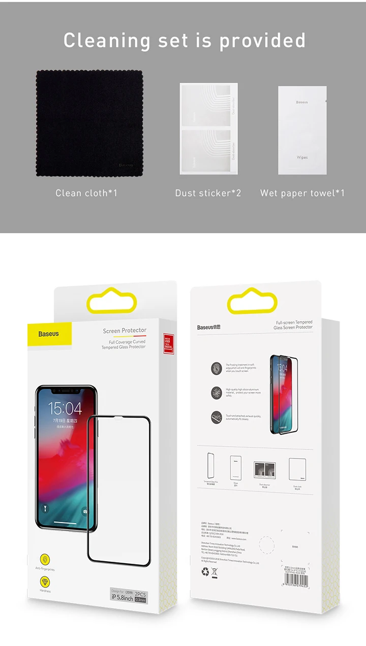 Baseus 0,3 мм Полное покрытие экрана протектор для iPhone 11 Pro Max Защитная пленка Закаленное стекло для iPhone 11 Pro Max 2 шт