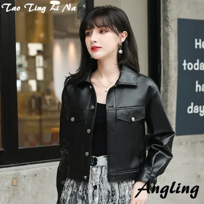 Tao Ting Li Na Women Genuine Sheep Leather Jacket New Casual Square Collar Real Leather Jacket R39