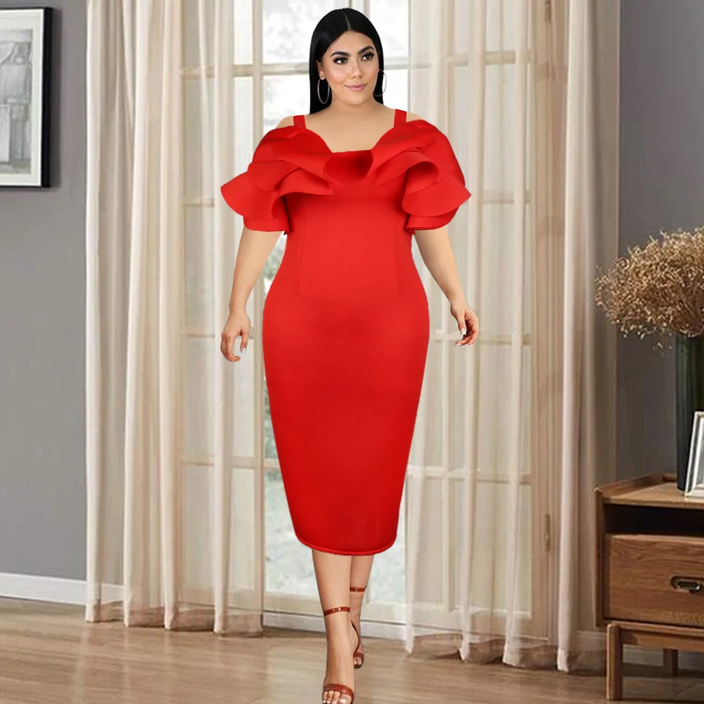 

Plus Size Dresses Women Sleeveless Butterfly Red Bodycon 4XL 5XL Sheath Birthday Evening Party Pleated Backless Midi Robes New