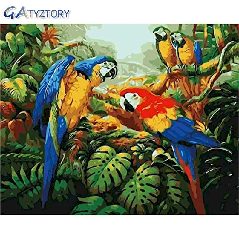 

GATYZTORY DIY Painting by numbers kids Four parrot paint by numbers for children photo frames for picture acrylic paint 40x50cm